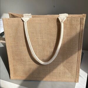 Muji Jute Bag A4 Eco-Friendly Tan and Cream Tote Bag with Sturdy Design